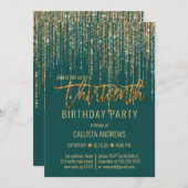 Emerald Green Gold Glitter Fringe 13th Birthday Invitation (Front/Back)