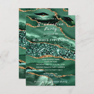 Emerald Green Gold Glitter Graduation Invitation