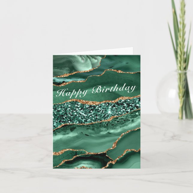 Emerald Green Gold Glitter Happy Birthday Card (Front)