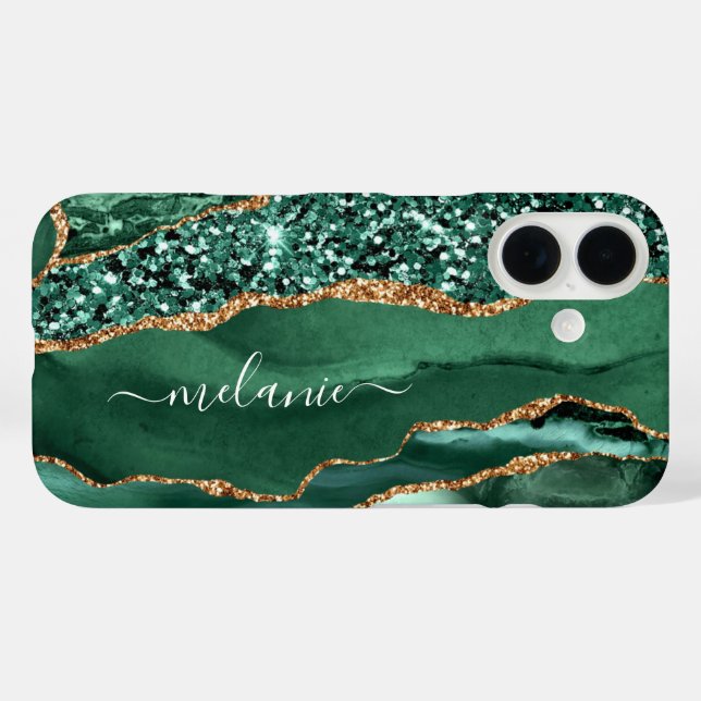 Emerald Green Gold Glitter iPhone Case Custom Name (Back (Horizontal))