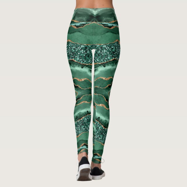 Emerald Green Gold Glitter Leggings (Back)