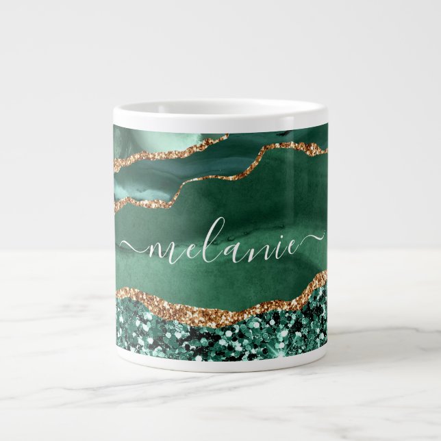 Emerald Green Gold Glitter Marble Mug Custom Name (Front)