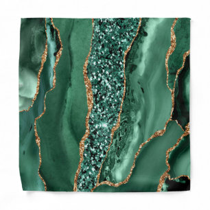 Emerald Green Gold Glitter Marble Sparkly Bandana