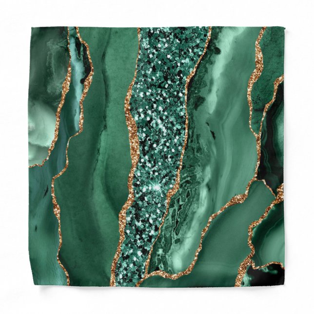 Emerald Green Gold Glitter Marble Sparkly Bandana (Front)