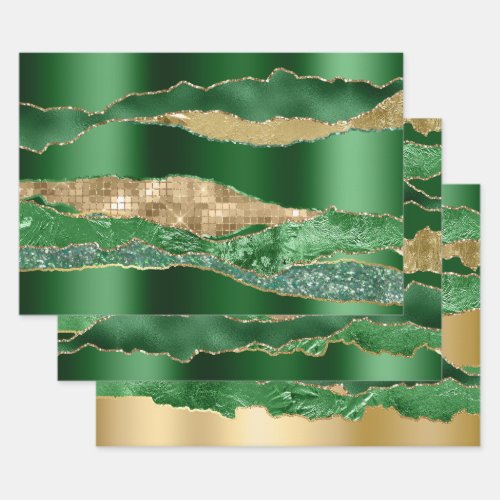 Emerald green gold glitter metallic foil chic wrapping paper sheets