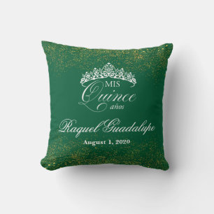 Emerald Green & Gold Glitter Mis XV 16" Pillow