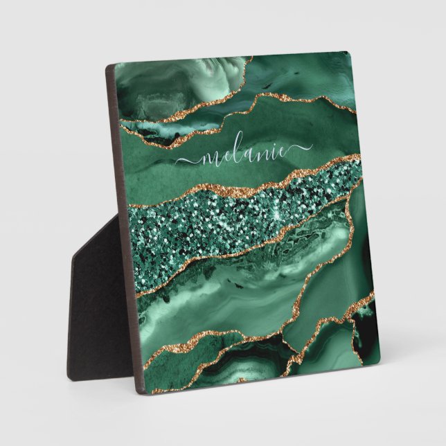 Emerald Green Gold Glitter Plaque Personalize Mame (Front)