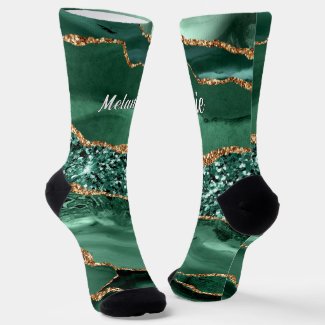 Emerald Green Gold Glitter Socks with Custom Name