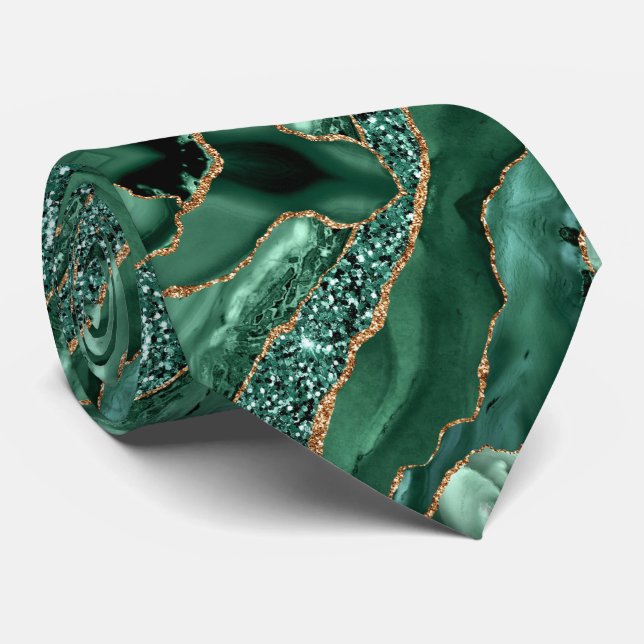 Emerald Green Gold Glitter Sparkly Neck Tie (Rolled)