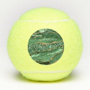 Emerald Green Gold Glitter Tennis Balls with Name