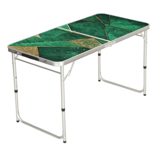  Emerald Green Gold Glitter Texture ✨ Beer Pong Table