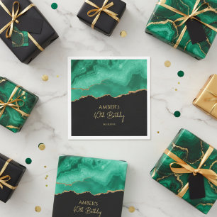 Emerald Green Gold Glitter  Watercolor Marble Napkins