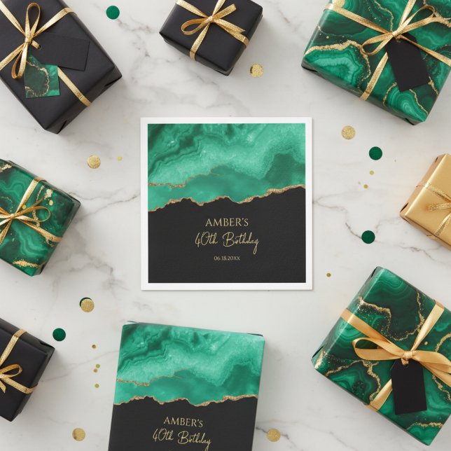 Emerald Green Gold Glitter  Watercolor Marble Napkins (Creator Uploaded)
