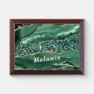 Emerald Green Gold Glitter Your Name Award Plaques