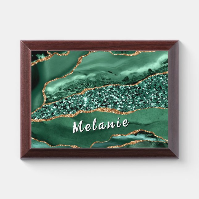 Emerald Green Gold Glitter Your Name Award Plaques (Horizontal)