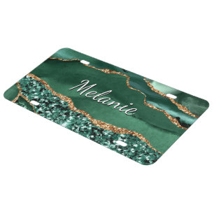 Emerald Green Gold Glitter Your Name License Plate