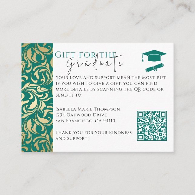 Emerald Green & Gold Graduation Gift Enclose Card (Front)