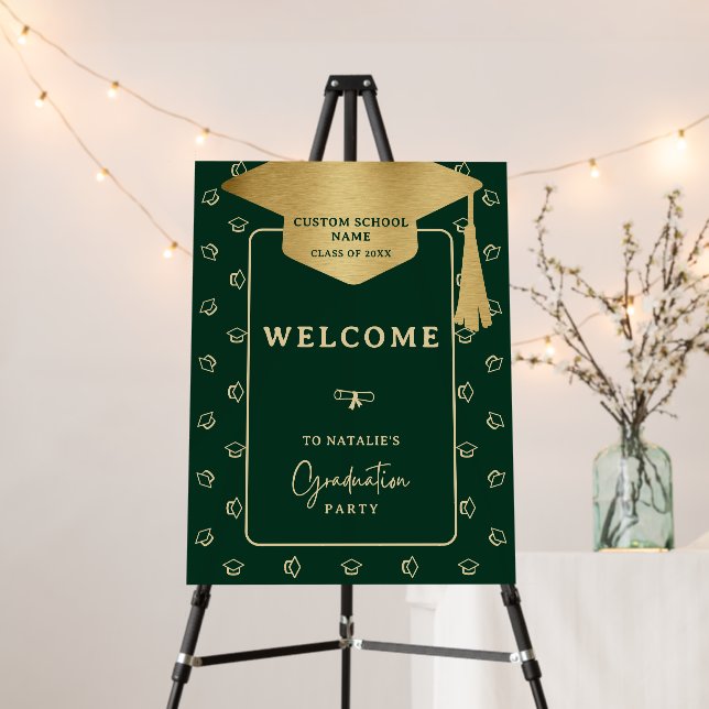 Emerald Green Gold Graduation Welcome Sign (In Situ (Stand))
