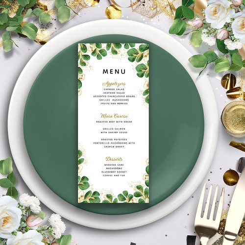 Emerald Green  Gold Greenery Elegant Wedding Menu