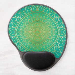 Emerald Green Gold Hand Drawn Mandala  Gel Mouse Pad