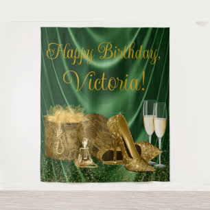 Emerald Green Gold High Heel Birthday Backdrop