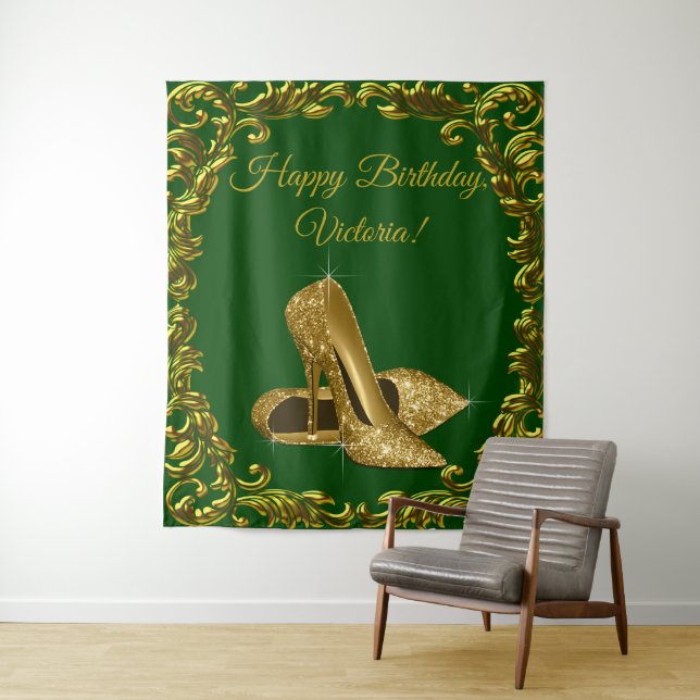 Emerald Green Gold High Heel Birthday L Backdrop