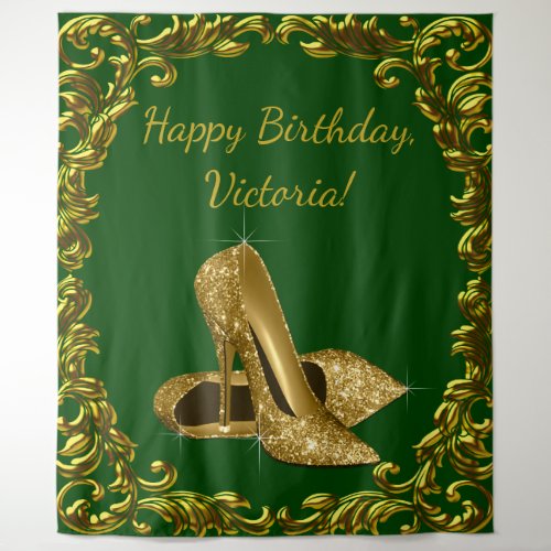 Emerald Green Gold High Heel Birthday XL Backdrop