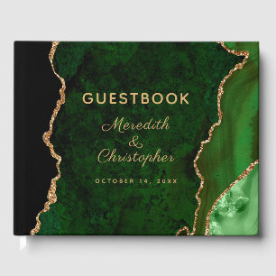 Emerald Green Gold Holiday Agate Wedding Guest Book