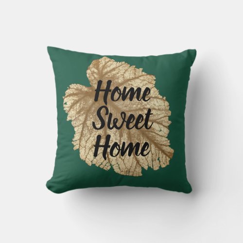 Emerald Green Gold Home Sweet Home Elegant Luxury  Throw Pillow