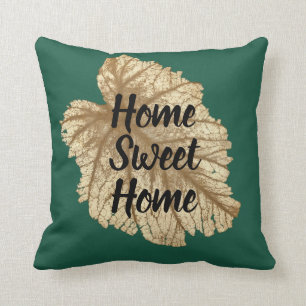 Emerald Green Gold Home Sweet Home Elegant Luxury Throw Pillow