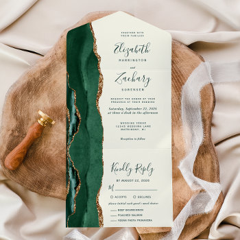 Emerald Green Gold Ivory Meal Options Wedding All In One Invitation by Wedding_Paper_Nest at Zazzle