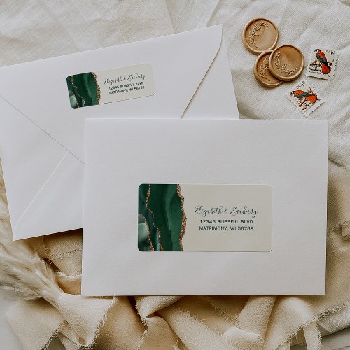 Emerald Green Gold Ivory Wedding Return Address Label