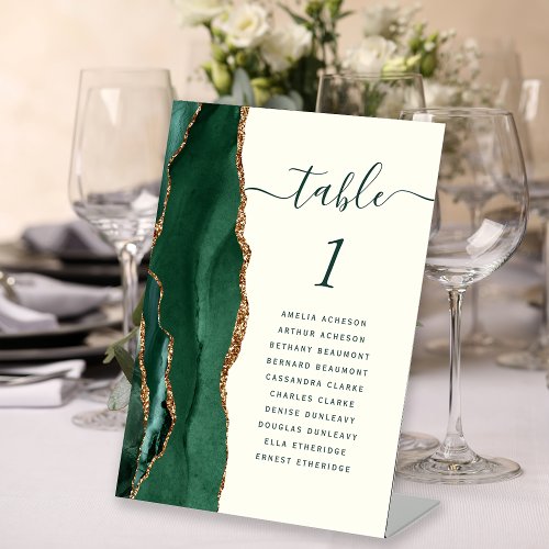 Emerald Green Gold Ivory Wedding Table Number Pedestal Sign