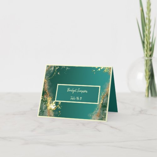 Emerald green gold jewel tones guest seating card