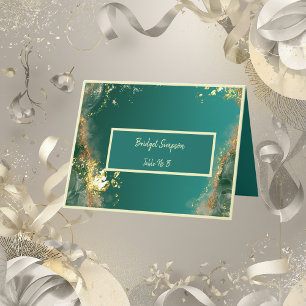 Emerald green gold jewel tones guest seating card