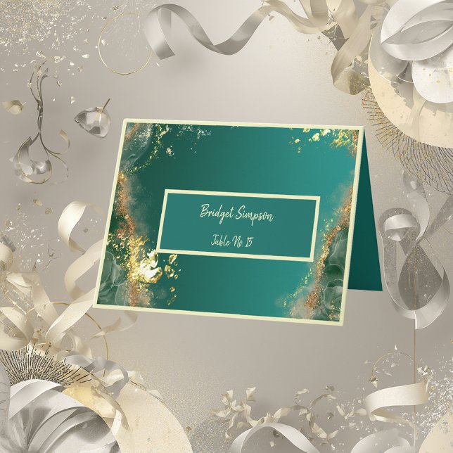 Emerald green gold jewel tones guest seating card (Creator Uploaded)