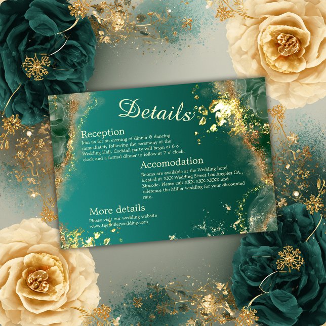 Emerald green gold jewel tones wedding enclosure card (Creator Uploaded)