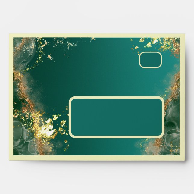 Emerald green gold jewel tones wedding envelope (Front)