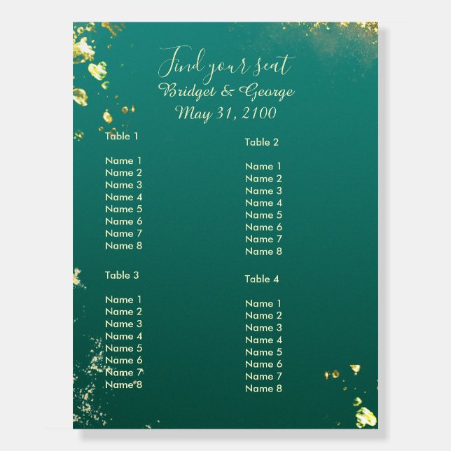Emerald green gold jewel tones wedding foam board (Front)