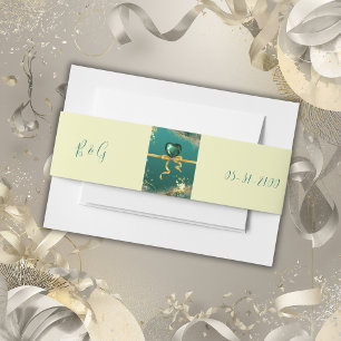 Emerald green gold jewel tones wedding invitation belly band