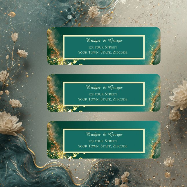 Emerald green gold jewel tones wedding label (Creator Uploaded)