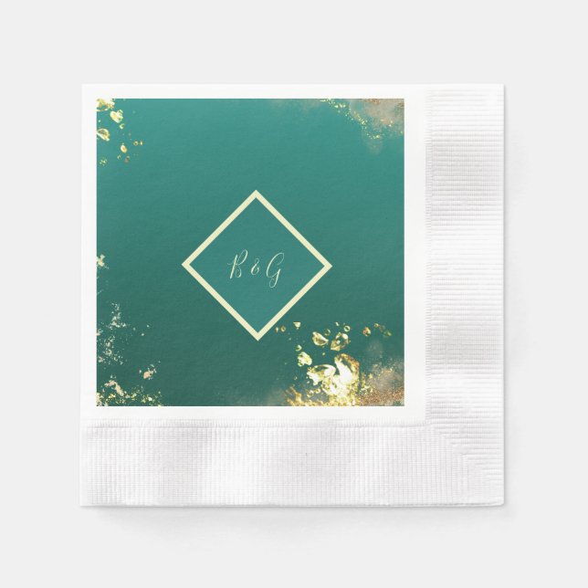 Emerald green gold jewel tones wedding napkins (Front)