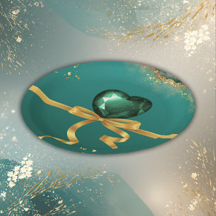 Emerald green gold jewel tones wedding paper plates