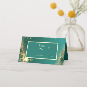 Emerald green gold jewel tones wedding place card