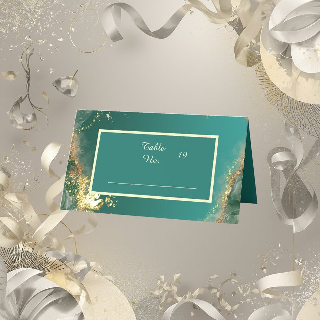 Emerald green gold jewel tones wedding place card (Creator Uploaded)