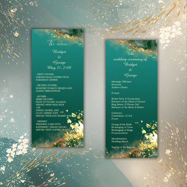 Emerald green gold jewel wedding program & menu (Creator Uploaded)