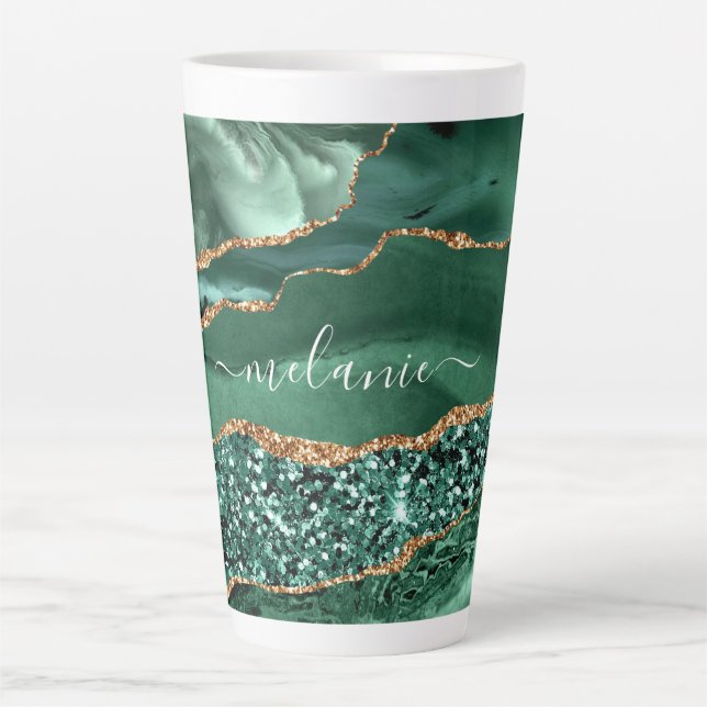 Emerald Green Gold Latte Mug Personalized Name (Front)