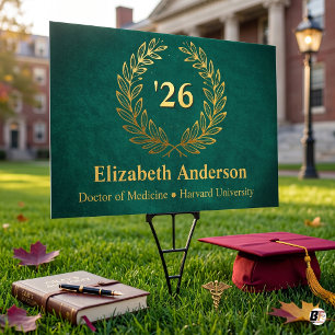 Emerald Green & Gold Laurel Medical School Graduat Sign
