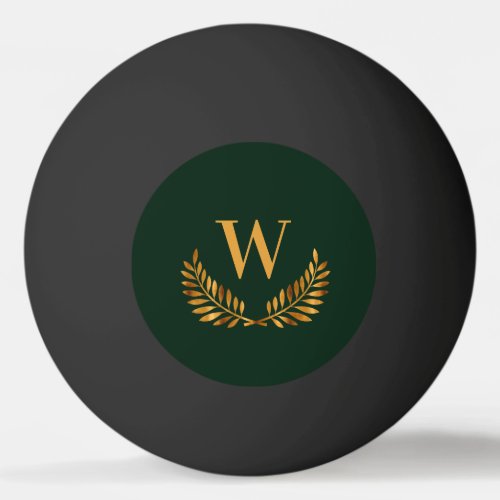 Emerald green gold laurel wreath monogram initial ping pong ball