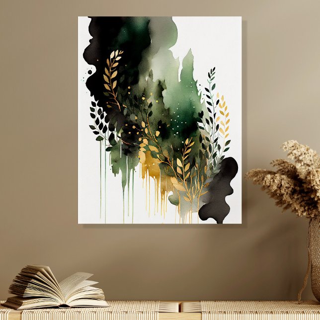 Emerald Green Gold Leaves Abstract Wall Art Acrylic Photo Tile (Creator Uploaded)